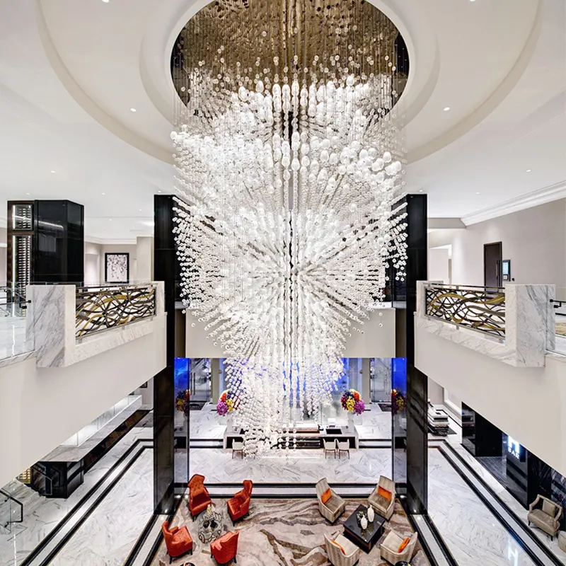 Shopping mall exhibition hall wedding scene Large custom curtain transparent white glass ball pendant lights