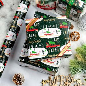 MAYPLUSS Green Christmas Wrapping <b>Paper</b> 17In x 33 Feet Truck Tree Design Gold Foil Gift <b>Wrap</b> for Holiday Crafting - Product Image 3