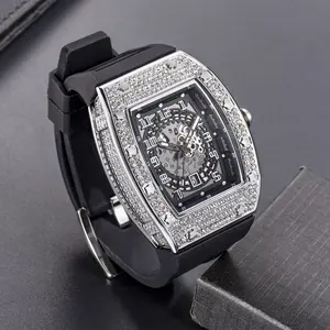 유니버설 시계 시계 스트랩 매력 석영 시계 인기있는 개인화 된 레트로 전체 다이아몬드 와인 배럴 실리콘 남성 유리 금속 50mm