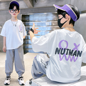 Boys' Summer Two-Piece Sports and Leisure Pants Thin and Handsome New Style Breathable Cotton with Print Casual <strong>Kids</strong> <strong>Clothes</strong> - Product Image 4