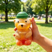 Gobelet en plastique avec paille en forme d'ours, motif de dessin animé mignon pour enfants, pour boire de l'eau, du café, du jus, avec bouchon