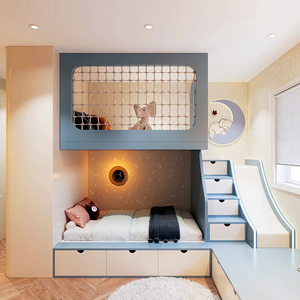 Progettazione Completa Personalizzata per <span class=keywords><strong>Cameretta</strong></span> Bambini <span class=keywords><strong>Letto</strong></span> <span class=keywords><strong>a</strong></span> Soppalco con Libreria e Scrivania Guardaroba - Product Image 1
