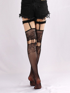 Bas de cuisse à lacets pour femmes Bas résille noir en dentelle creuse pour femmes - Product Image 3