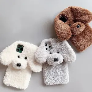2023 cartoon 3D peluche teddy pet dog cute soft phone case per apple iphone 15 pro max 14 13 12 X XS XR MAX 11 cover posteriore