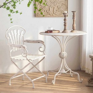 Set Tavolo e Sedie da Esterno in Ferro Battuto Bianco Anticato Stile Country Francese per Giardino, Balcone, <span class=keywords><strong>Caffè</strong></span> - Product Image 2
