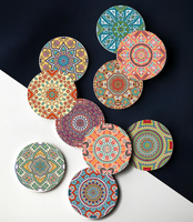Sous-verres et tapis de boisson vierges pour sublimation, écologiques, vintage, en liège et céramique, avec motif mandala style marocain et pierre naturelle
