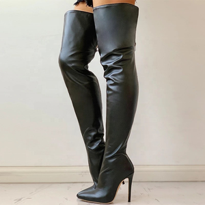 Botas de invierno para mujer, estilo oficina, por encima de la rodilla, color liso, tacón fino, punta afilada, estilo occidental - Product Image 3