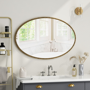 Iron Art Oval Retro Mirror Antique Effect Gold Wall Hanging For Bathroom Bedroom Living Room - Product Image 2
