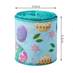 MSD Single Face Cartoon Wired Edge 2.5 Inch Burlap <strong>Easter</strong> <strong>Ribbon</strong> for Crafts &amp; Decoration - Product Image 4