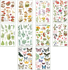 Pegatinas de Transferencia por Frotamiento Personalizadas, Impresas con UV, Ecológicas, Resistentes al Agua, con Diseños de Flores, Plantas, Hongos, Mariposas y Bayas, Paquete de 10 Hojas - Product Image 1