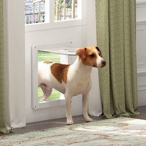 Puerta para Mascotas de Plástico Rectangular para Perros y Gatos con Barrera Aditual, Puerta Bidireccional para Perrera - Product Image 3