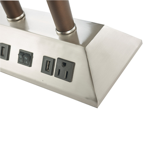 Customized Simple Double Wood Finish Metal Table <b>Lamp</b> with Power Outlet <b>USB</b> for Home Hotel Bedroom - Product Image 3