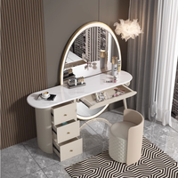 Commode à miroir en bois massif de style moderne personnalisée, coiffeuse classique avec chaise pour la chambre principale