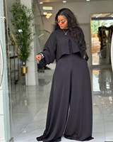 Nouvelle Collection Mode Femme : Ensemble Sexy Col Rond, Haut à Manches Lanterne Irrégulières et Pantalon Ample à Jambes Larges, Grandes Tailles