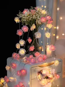 Guirnalda de flores rosas artificiales LED, luces de hadas, día de San Valentín, boda, decoraciones para fiesta de Navidad