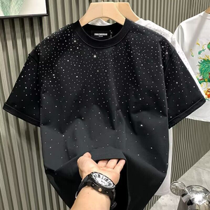 Camiseta Negra con Pedrería para Hombre, Casual, Manga Corta, Algodón, Jersey, Largo Regular, Serigrafía, Bordado - Product Image 3
