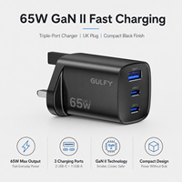 Chargeur rapide GaN 65W double USB-C et USB-A, prise UK, en stock, chargeur multi-ports GULFY