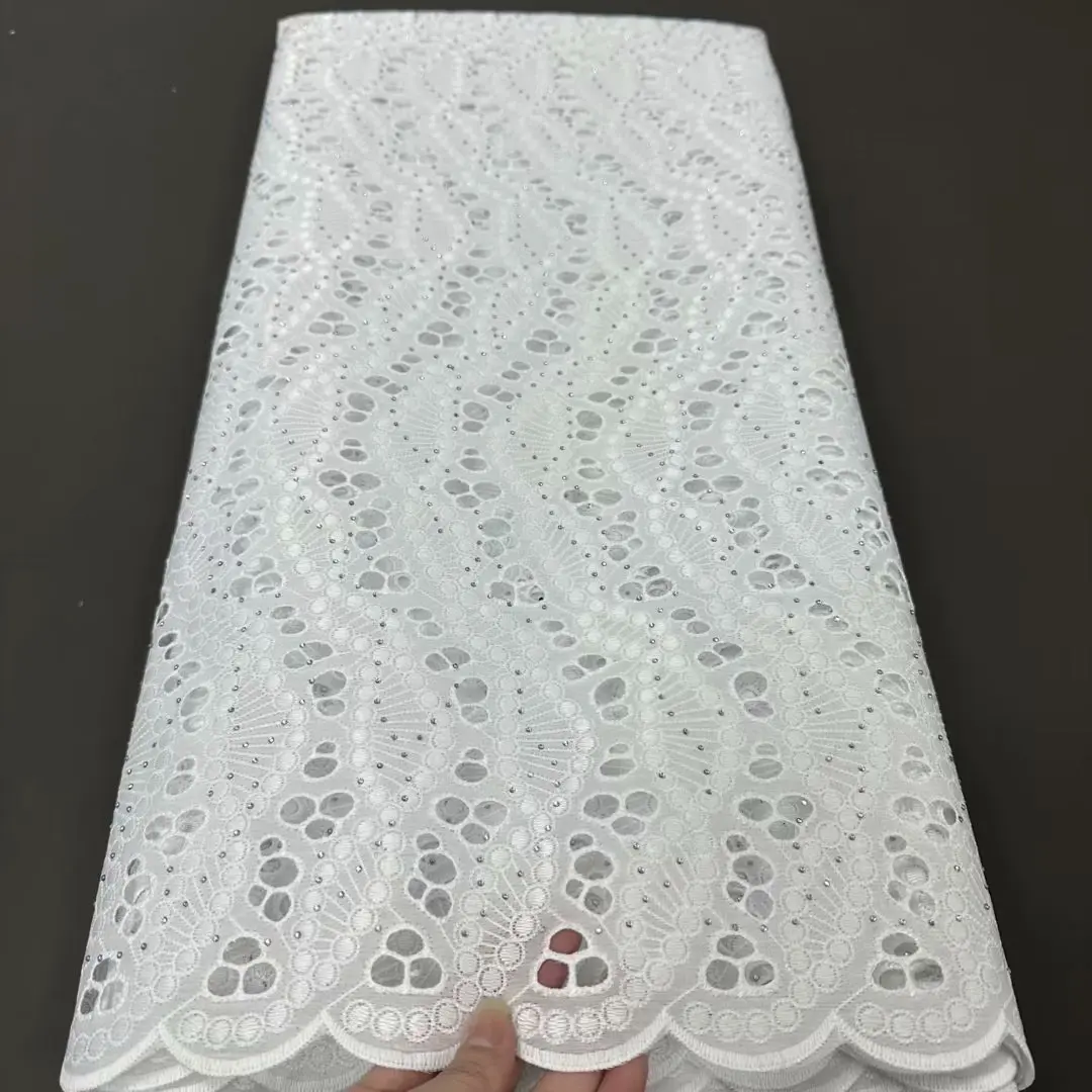 5 Yards de dentelle sèche coupée à la main, Voile de broderie 100% coton de qualité de luxe, tissu de dentelle suisse, tissu de vêtements africains