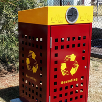 Contenedor de Reciclaje Metálico Perforado Cuadrado para Exteriores con Símbolo de Reciclaje para Jardín, Calle o Plaza