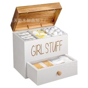 Caja de almacenamiento de madera con tapa para productos de higiene femenina, tampones y detergente para ropa; incluye cajón. - Product Image 5