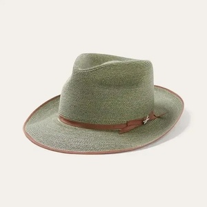 Green Woven <b>Straw</b> <b>Fedora</b> Hat Wide Brim Summer Dress Cap Natural Grass for Outdoor Travel Casual Wear - Product Image 6