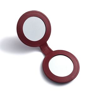 Wholesale Red Round Pocket Double Side Custom Logo PU Leather Delicate Unbreakable <b>Mirror</b> - Product Image 4