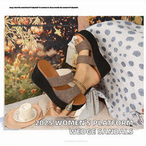 Sandalias de Plataforma con Cuña para Mujer, Verano 2025, Estilo Europeo Americano, Punta Redonda, Suela Gruesa, Tallas Grandes, Fáciles de Poner - Product Image 2