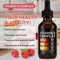 Vitamine B complexe en gouttes haute puissance pour le soutien du cerveau et du cœur, 60 ml, supplément sublingual, vente en gros, fabricant