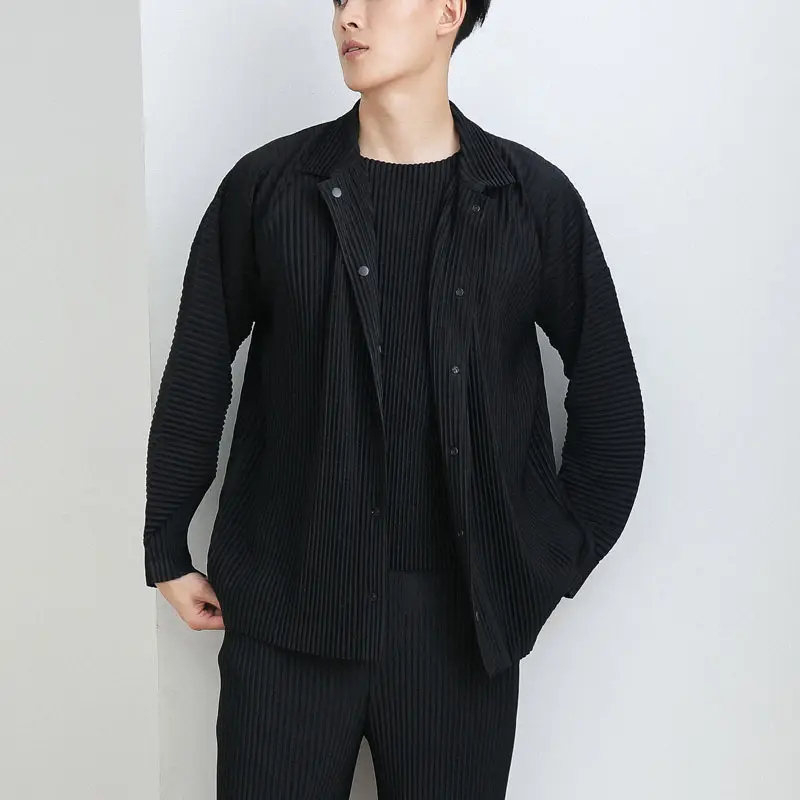 Miyake Pleated Casual Shirt Clothes Men's Loose Wild House Coat Cardigan Jacket Men's In Spring And Autumn of 2022