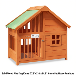 Solid Wood <b>Pine</b> Dog Kennel 37.8x23.8x34.3 Brown Pet <b>House</b> Outdoor Furniture - Product Image 1