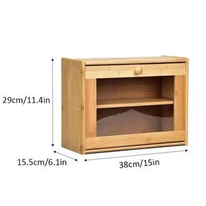Bamboo Bread Storage Box Double Layer Solid Wood With Wooden Lid For <b>Kitchen</b> Bakery Use - Product Image 5