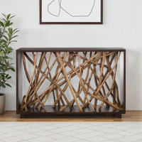 Table d'appoint de couloir style ferme, branches de teck, console d'intérieur, table de designer moderne, faite à la main, en bois massif, mobilier durable