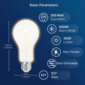 A70 lampadina LED satinato 18W sostituire 200W 3000K 3000LM E27 bianco caldo Non dimmerabile per soggiorno camera da letto all'ingrosso CE ULTRA luminoso - Product Image 2
