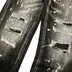 <span class=keywords><strong>Pantaloni</strong></span> Jeans da Uomo Personalizzabili Effetto Rovinato a Gamba Dritta Denim Lavaggio Aderente Streetwear Casual alla Moda con Schizzi di Vernice - Product Image 5