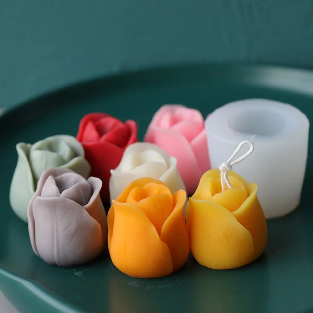 Cetakan Lilin Silikon Bunga Tulip 3D, Cetakan Coklat Kue Plester Aromaterapi DIY
