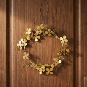 Guirnalda Decorativa Redonda de Flores Metálicas Doradas, Hecha a Mano, Estilo Glamuroso, Adorno Navideño sin Iluminación, Paquete Individual - Product Image 3
