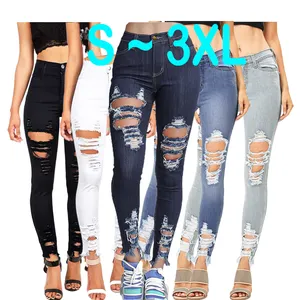 Nieuwe Explosieve Europese En Amerikaanse Mode Elastische Gat Slanke Skinny Leggings Ripped Jeans