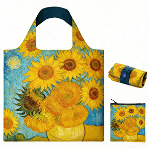 Bolsa de Compras Reutilizable con Asas de Cinta y Estampado de Girasoles, Personalizable, de Lona de Poliéster, Diseño Vibrante, para Mujer, para Viaje - Product Image 3