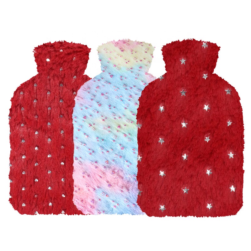 2l medical natural rubber hot water bag with faux fur hot water bottle covers
