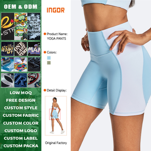 Shorts de Yoga de Cintura Alta con Bloques de Color y Logotipo Personalizado de Alta Calidad para Mujer, Control de Abdomen, para Gimnasio - Product Image 1