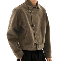 Veste en daim rétro de luxe pour homme, de haute qualité, avec logo personnalisé, vintage, asymétrique, avec boucle de pompier, épaisse, pour l'hiver
