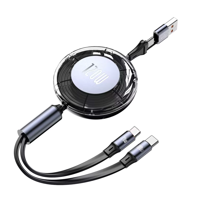 Wholesale Universal Adjustable Retractable PD 120W 2 in 2 Multi USB Cable Fast Charger Charging Cord for IP Type C 1.2m