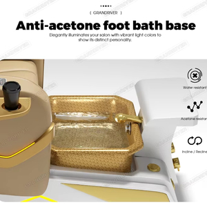 Sillón de Pedicura Profesional de Lujo, Eléctrico, <span class=keywords><strong>con</strong></span> <span class=keywords><strong>Masaje</strong></span>, Dorado y Blanco, para Lavado y Remojo de Pies - Product Image 3