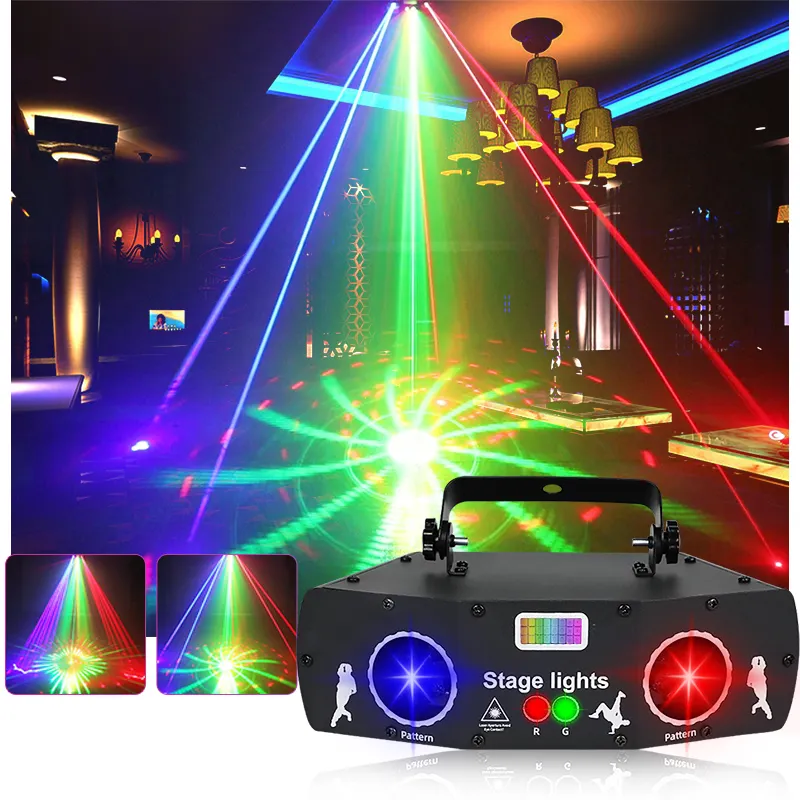 Neue Animation Laserlicht projektor interaktive Lichter Mini DJ RGB LED Laser Disco Licht zeigt Sound Control Nachtclub für die Bühne