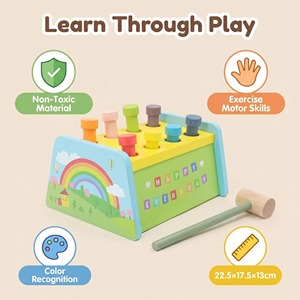 Mesa de Juego Montessori con Martillo de Madera, Juguete Educativo Ecológico para Edades de 0 a 4 Años |   Juego de aprendizaje interactivo unisex para niños - Product Image 3