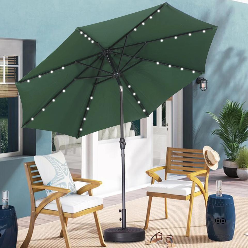 Ngoài trời Vườn thép dù che ô tùy chỉnh màu sắc vườn Sun Bleach SHADED LED parasol Patio ô với các cơ sở bộ phận