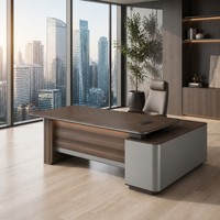 Escritorio Ejecutivo de Lujo con Carga Inalámbrica, Caja Giratoria para Cables, Textura 3D y Moldeado al Vacío, Muebles para Gerentes