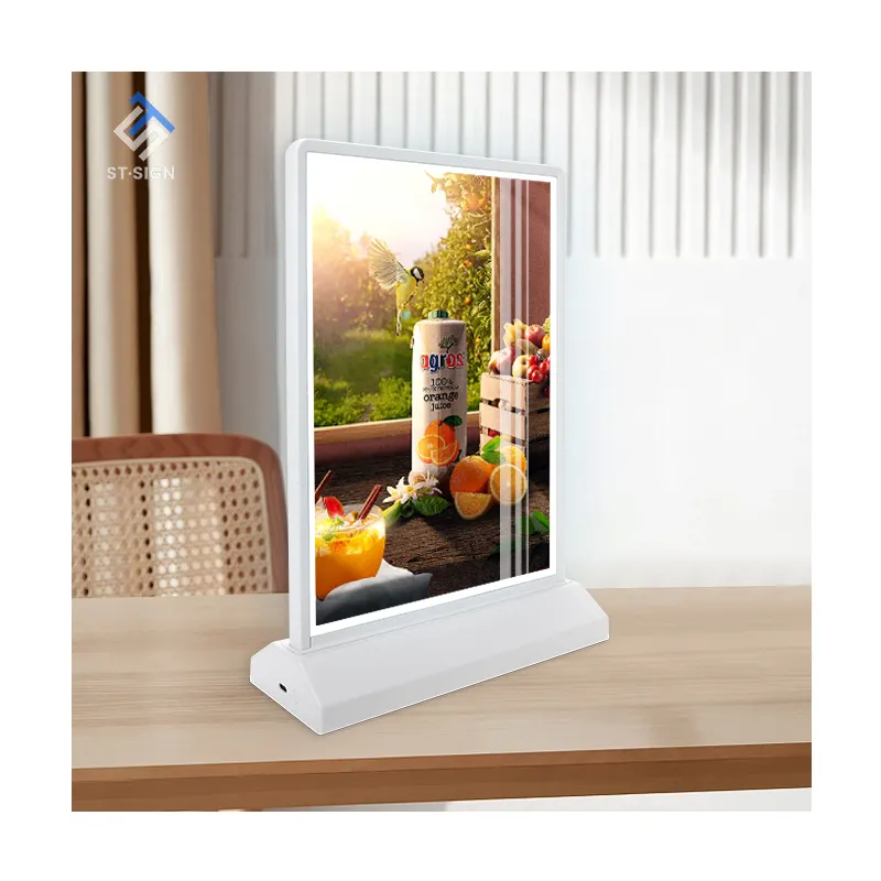 A4 desktop publicidade caixa leve LED bateria recarregável dentro dupla face menu luz caixa cartaz quadro