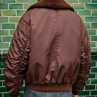 Veste bomber en nylon brillant personnalisée pour homme, style streetwear, avec fermeture éclair et fausse fourrure, chaude pour l'hiver