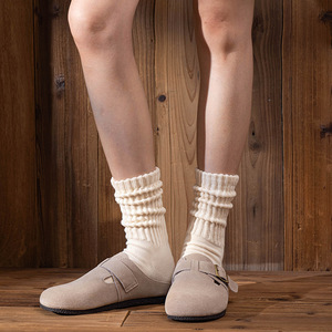 Chaussettes Amei kaki pour hommes et femmes, fil épais, mi-mollet, couleur unie, coton, automne-hiver, style rétro américain, chaussettes longues à aiguille, taille unique - Product Image 2